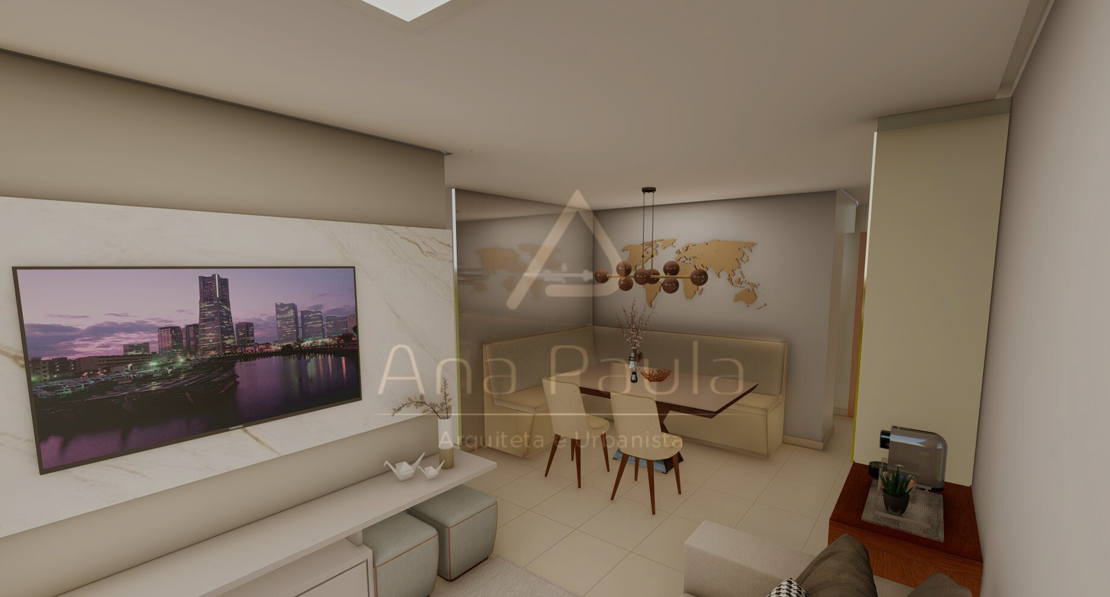 Sala de estar com cinema em casa, projeto APM Arquitetura